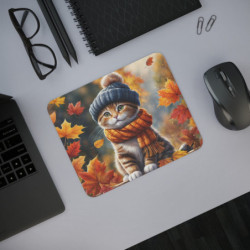 Tapis de Souris Chat Automnal avec Bonnet et Écharpe  Illustration Cosy aux Couleurs d’Automne