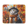 Tapis de Souris Chat Élégant d’Automne Chat Tigré avec Chapeau et Écharpe