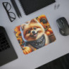 Tapis de Souris Chien Poméranien d’Automne  Illustration Mignonne avec Citrouilles, Tournesols & Bandana