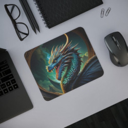 Tapis de Souris Dragon Légendaire Rugissant Créature Fantastique Écailleuse Bleu & Or