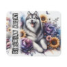 Tapis de Souris Siberian Husky avec Fleurs Illustration Artistique de Chien Nordique Majestueux