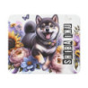 Tapis de Souris Shiba Inu Artistique  Petit Chien Japonais Joyeux avec Fleurs Colorées