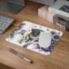 Tapis de Souris Pug (Carlin) Artistique – Petit Chien Marrant Illustré avec Fleurs Noires & Violettes