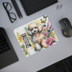 Tapis de Souris Poodle Artistique avec Fleurs et Aquarelle Petit Chien Bouclé Illustré avec Papillon