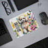 Tapis de Souris Poodle Artistique avec Fleurs et Aquarelle Petit Chien Bouclé Illustré avec Papillon