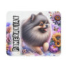 Tapis de Souris Pomeranian Artistique petit Chien Fluffy avec Fleurs et Papillon