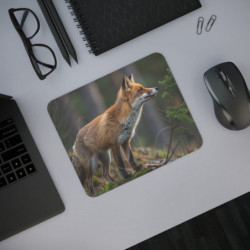 Tapis de Souris Renard Roux en Forêt  Illustration Photo Réaliste d’Animal Sauvage dans Nature Calme
