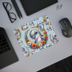 Tapis de Souris Dauphin Mignon Design Kawaii avec Bébé Dauphins et Fleurs