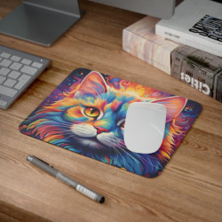 Tapis de Souris Chat Psychédélique Coloré Design Arc-en-Ciel Artistique et Abstrait