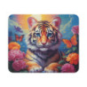 Tapis de Souris Tigre Mignon et Coloré  Petit Tigre Fleur Papillon Illustration Fantaisie pour Bureau, Gamer, Enfants ou Cadeau