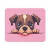 Tapis de Souris Chiot Mignon – Dessin Cartoon de Petit Chien Brun sur Fond Rose Accessoire Bureau Kawaii, Gamer ou Cadeau