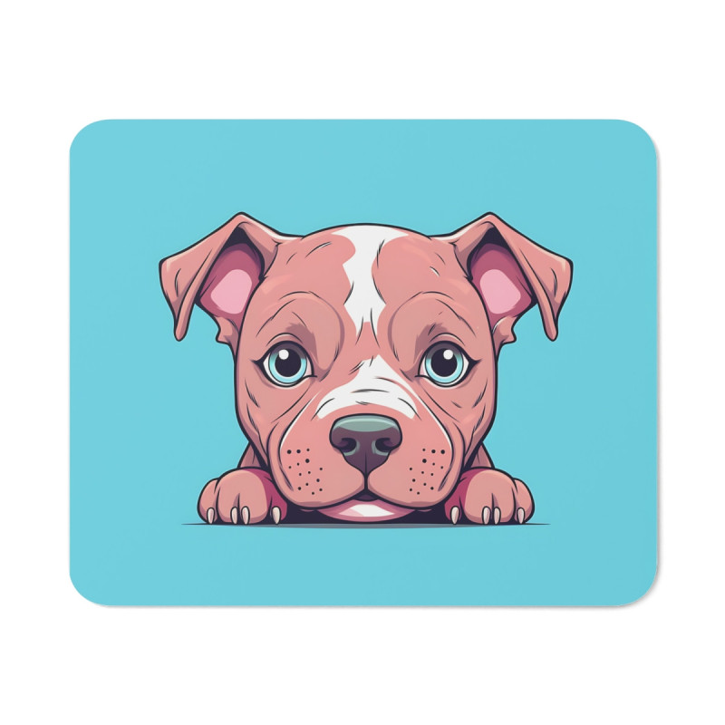Tapis de Souris Chiot Mignon Bébé Chien Regard Touchant sur Fond Bleu Pastel Accessoire Bureau Kawaii, Gamer ou Cadeau