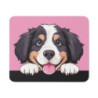 Tapis de Souris Chien Mignon – Tête de Chiot Noir & Blanc Style Cartoon sur Fond Rose
