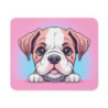 Tapis de Souris Chiot Mignon Illustration Cartoon de Bébé Chien Style Fond Rose et Bleu Pastel – Pour Bureau, Gaming ou Cadeau