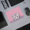Tapis de Souris Chaton Mignon Bébé Chat Gris aux Yeux Doux sur Fond Rose Accessoire  pour Bureau, Gaming ou Cadeau