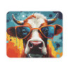 Tapis de Souris Vache Funky avec Lunettes Illustration Colorée Pop Art Accessoire Bureau ou Gaming Fun et Original