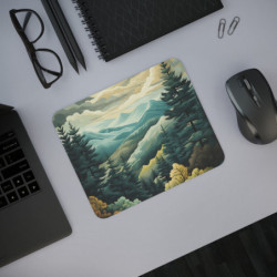 Tapis de Souris Paysage Montagne – Forêt Naturelle Stylisée – 22x18 cm
