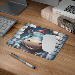 Tapis de Souris 22x18 cm – Design Hippopotame Marrant avec Bonnet Rouge