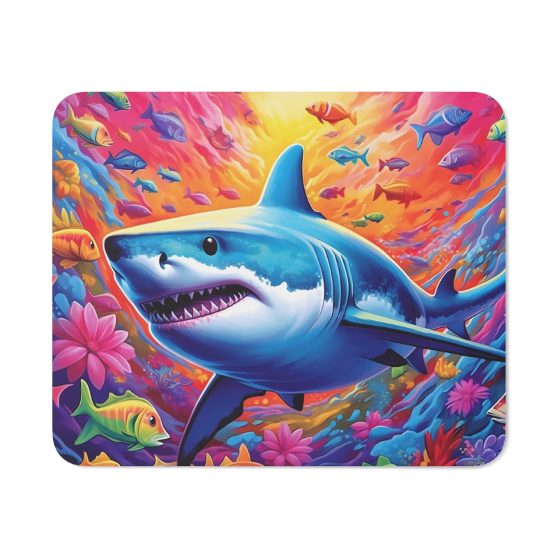 Tapis de souris 22x18 cm – Requin Stylisé dans Océan Multicolore –