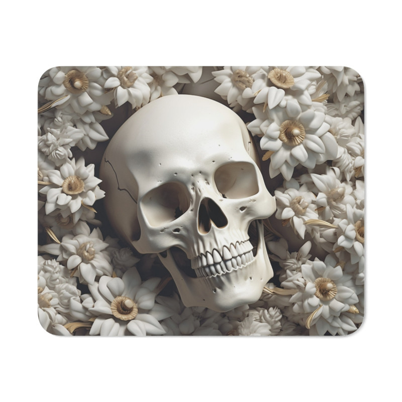Tapis de souris 22x18 cm – Crâne & Fleurs Blanches