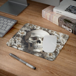 Tapis de souris 22x18 cm – Crâne & Fleurs Blanches