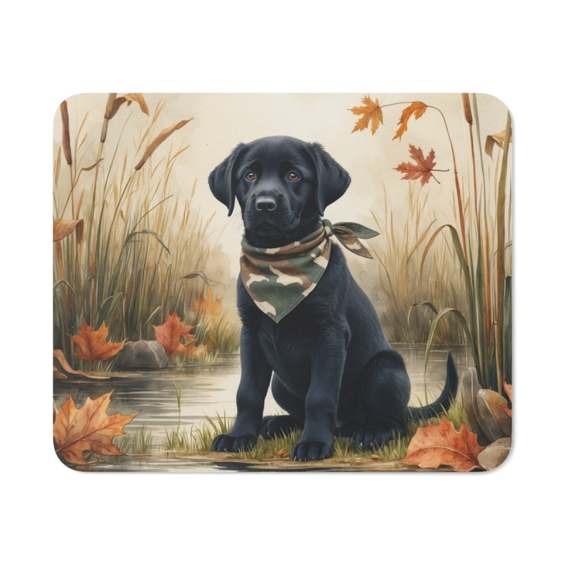 Tapis de souris 22x18 cm – Chiot Labrador Noir Automne  Illustration Aquarelle
