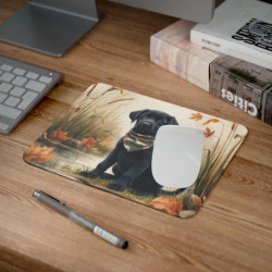Tapis de souris 22x18 cm – Chiot Labrador Noir Automne  Illustration Aquarelle