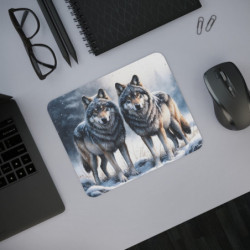 Tapis de souris 22x18 cm – Loups dans la Neige – Illustration Hivernale Réaliste – Surface Lisse, Base Antidérapante