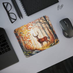 Tapis de souris 22x18 cm – Cerf Majestueux en Forêt d’Automne Illustration Aquarelle Nature – Surface Lisse, Base Antidérapante