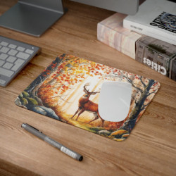 Tapis de souris 22x18 cm – Cerf Majestueux en Forêt d’Automne Illustration Aquarelle Nature – Surface Lisse, Base Antidérapante