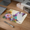 Tapis de souris 22x18 cm Papillon Arc-en-Ciel & Fleurs Illustration Florale Colorée Surface Lisse, Base Antidérapante