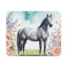 Tapis de souris 22x18 cm – Cheval Gris & Fleurs Printanières