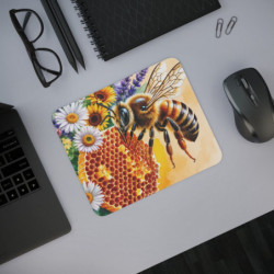 Tapis de souris 22x18 cm Abeille & Rayon de Miel avec Fleurs Illustration Aquarelle Éclatante Surface Lisse, Base Antidérapante