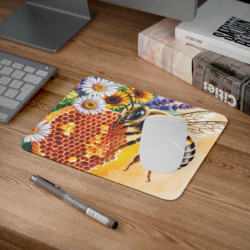 Tapis de souris 22x18 cm Abeille & Rayon de Miel avec Fleurs Illustration Aquarelle Éclatante Surface Lisse, Base Antidérapante