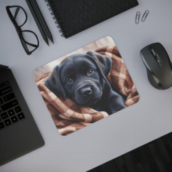 Tapis de souris 22x18 cm – Chiot Noir Blotti dans une Couverture
