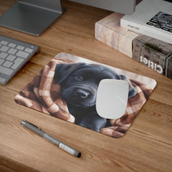 Tapis de souris 22x18 cm – Chiot Noir Blotti dans une Couverture