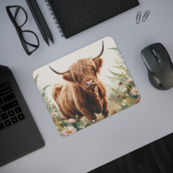 Tapis de souris 22x18 cm – Vache Highland dans Prairie Fleurie