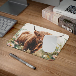 Tapis de souris 22x18 cm – Vache Highland dans Prairie Fleurie