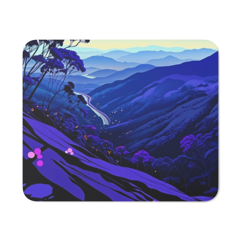 Tapis de souris 22x18 cm – Montagnes au Crépuscule Stylisé – Illustration Paysage Nocturne