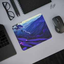 Tapis de souris 22x18 cm – Montagnes au Crépuscule Stylisé – Illustration Paysage Nocturne