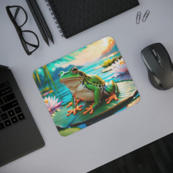 Tapis de souris 22x18 cm – Grenouille Verte sur Nénuphar – Illustration Aquarelle