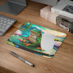Tapis de souris 22x18 cm – Grenouille Verte sur Nénuphar – Illustration Aquarelle