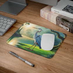 Tapis de souris 22x18 cm Héron au Bord du Lac Illustration Nature Enchantée Surface Lisse, Base Antidérapante