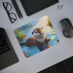 Tapis de souris 22x18 cm – Loutre Souriante dans un Lac – Illustration Mignonne
