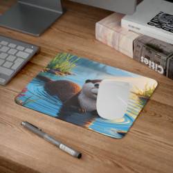 Tapis de souris 22x18 cm – Loutre Souriante dans un Lac – Illustration Mignonne
