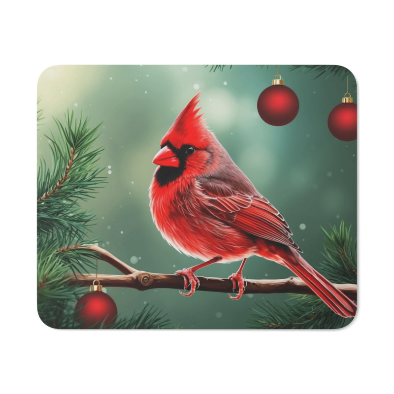 Tapis de souris 22x18 cm – Cardinal Rouge de Noël – Hiver Festif & Sapin