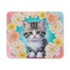 Tapis de souris 22x18 cm – Chaton Kawaii & Fleurs Pastel