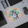 Tapis de souris 22x18 cm – Chaton Kawaii & Fleurs Pastel