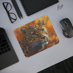 Tapis de souris 22x18 cm – Léopard Automnal Élégant – Illustration Artistique avec Feuilles