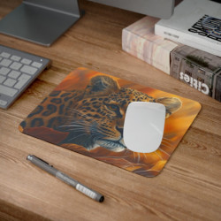 Tapis de souris 22x18 cm – Léopard Automnal Élégant – Illustration Artistique avec Feuilles